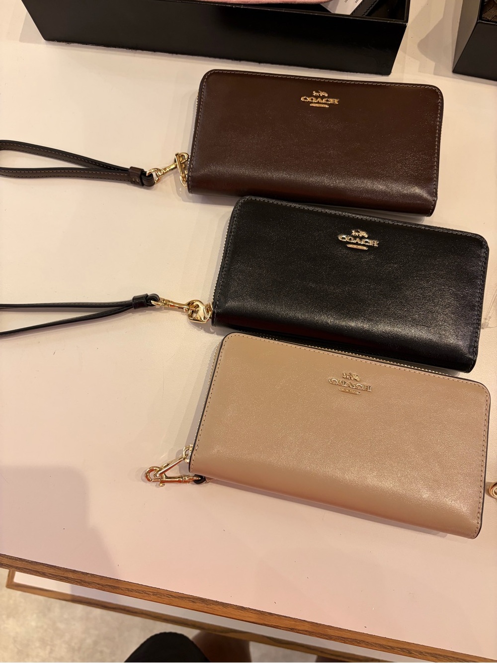 Coach Leather Wristlet Trio in Brown, Black & Taupe